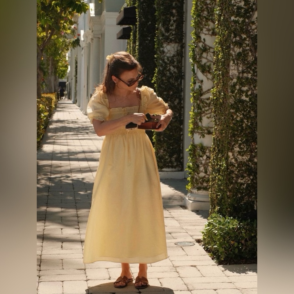 Hill House Scarlett Nap Dress Butter Yellow Tonal Seersucker Midi - Picture 8 of 12